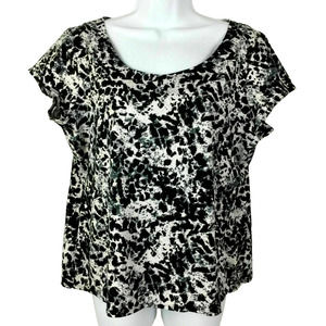 Elementz Black White Abstract Print Stretch Polyester Blend Top Blouse Size L